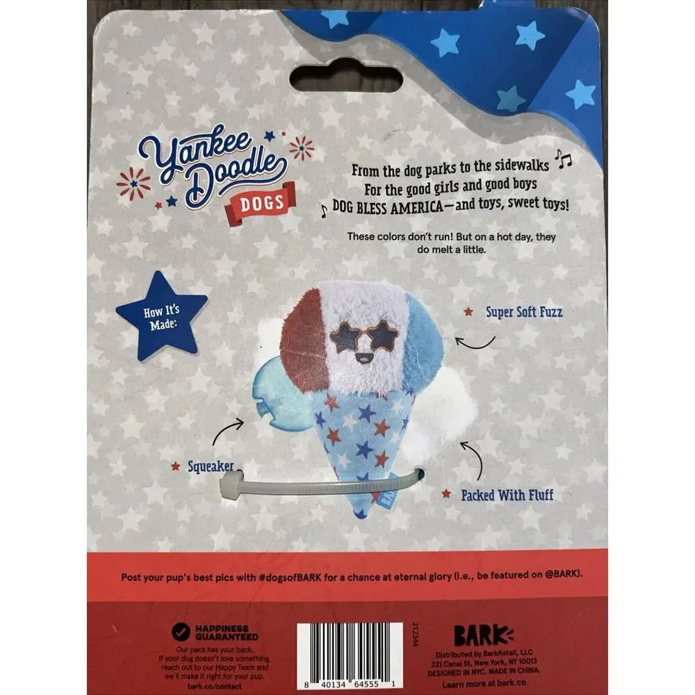 BARK Liberty Cone Yankee Doodle Dog Toy For Size XS To M